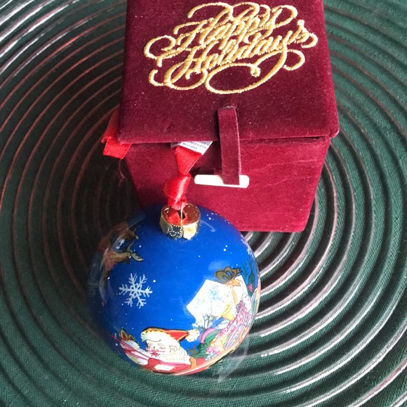 Christmas Glass Ornament Happy Holidays Velour Box NWT Santa’s Sleigh + Reindeer - Picture 3 of 8